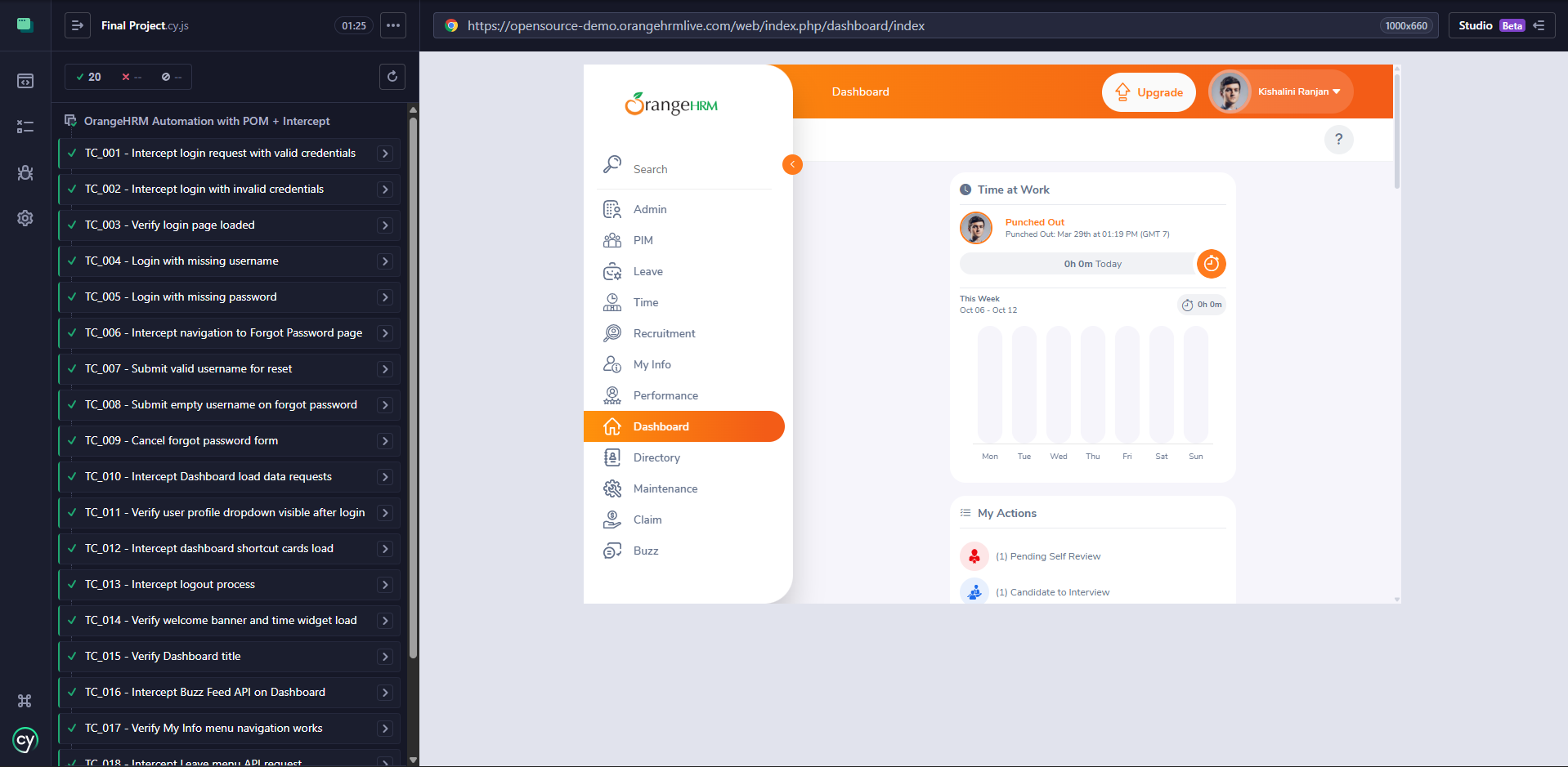 OrangeHRM Automation Testing with Cypress